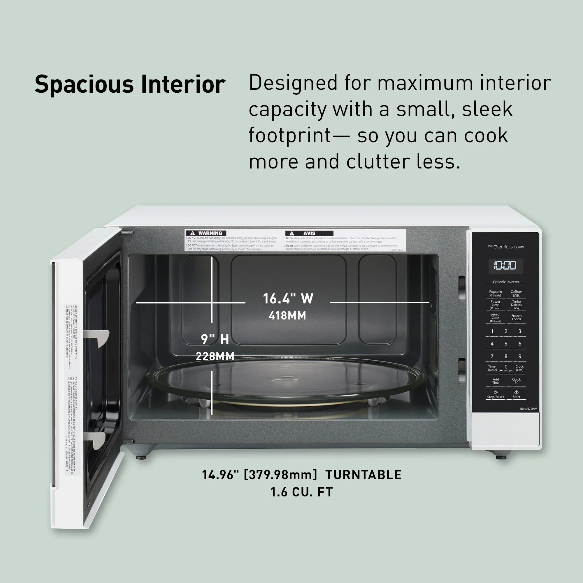 1.6 cu.ft. Cyclonic Wave Inverter Microwave, 1250W -NN-SN75L - Image 3