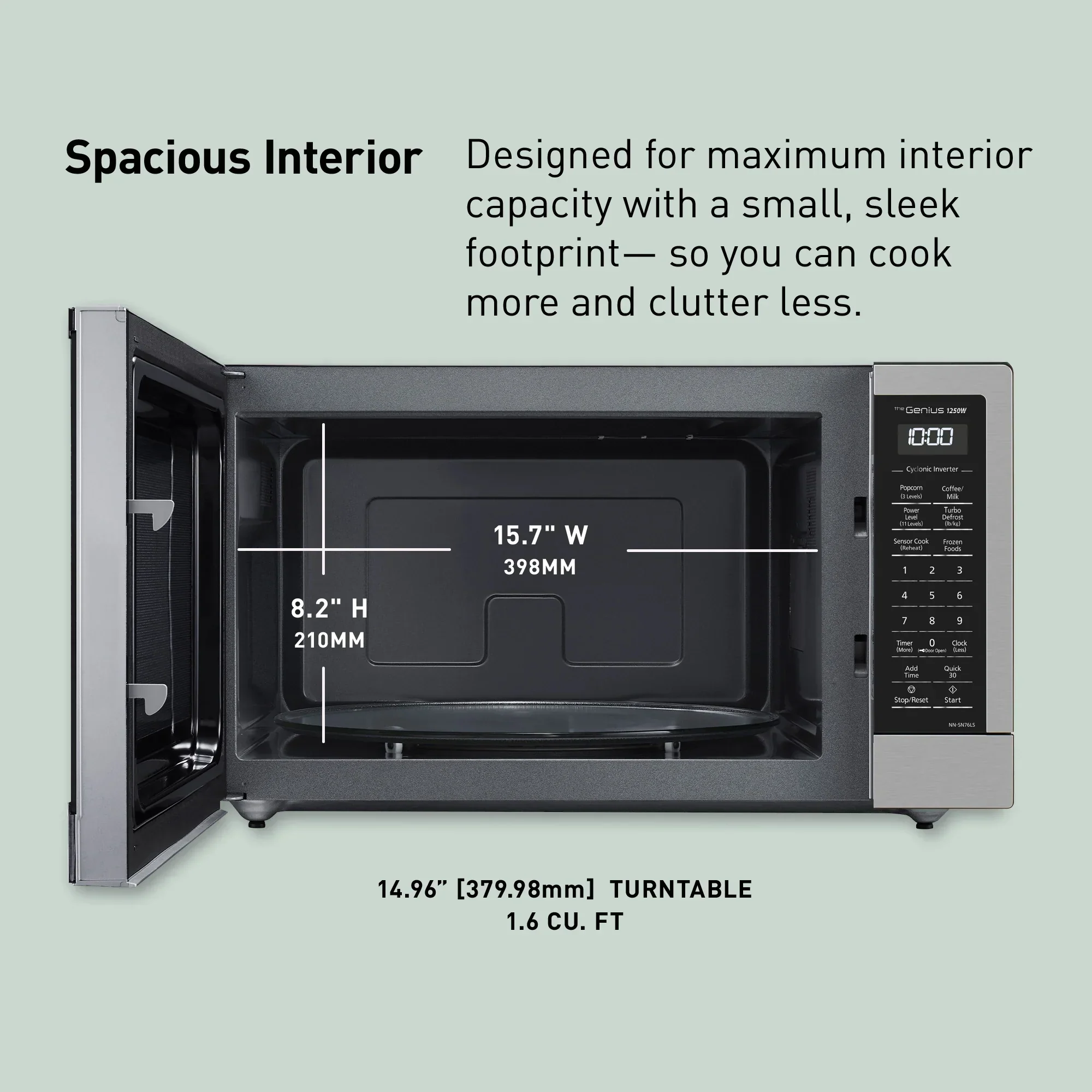 1.6 cu.ft. Cyclonic Wave Inverter Microwave, 1250W -NN-SN76LS - Image 3