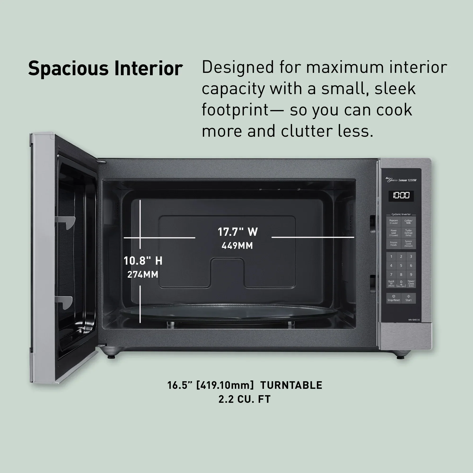 2.2 cu.ft. Cyclonic Wave Inverter Microwave, 1250W - NN-SN97JS - Image 3